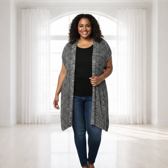 torrid Sweaters - Torrid Sleeveless Long Open Knit Cardigan Sweater Gray Black Large L Plus Size